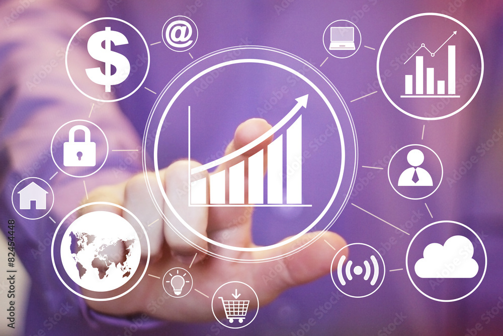 Poster man with chart business diagram web icon virtual set
