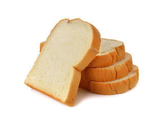 stack of sliced American white bread on white background
