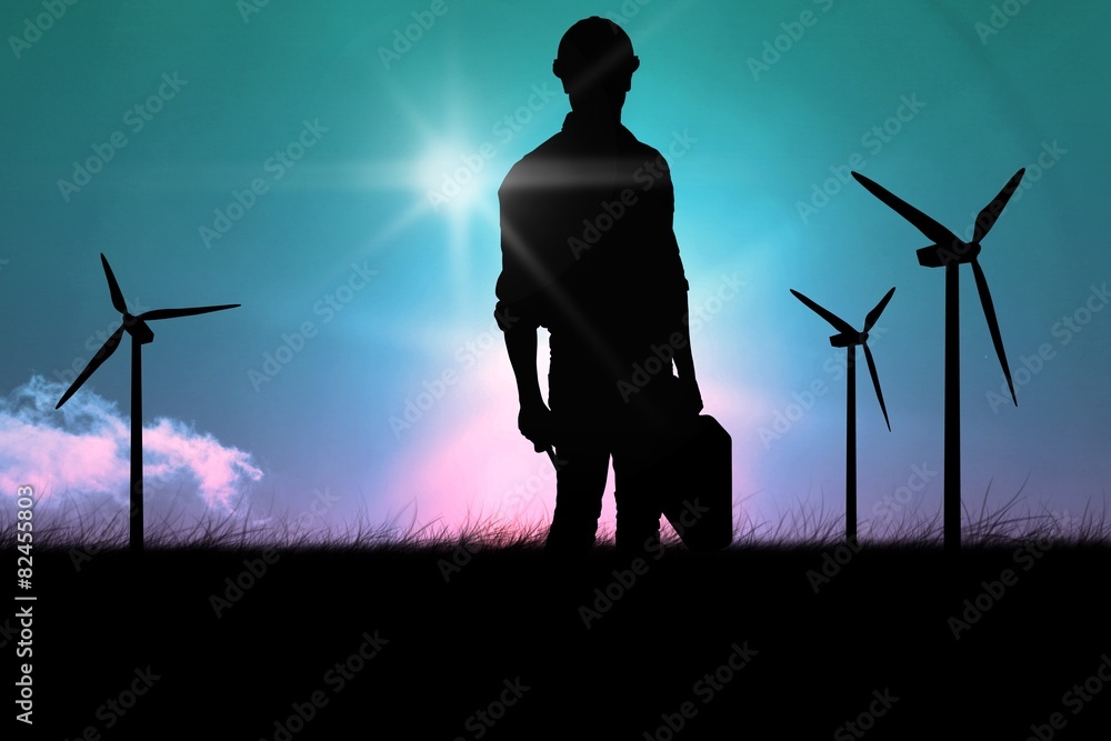Leinwandbilder composite image of manual worker with hammer and toolbox