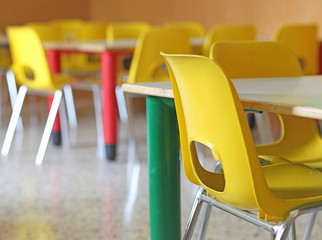 Classroom with chairs and tables in the kindergarten