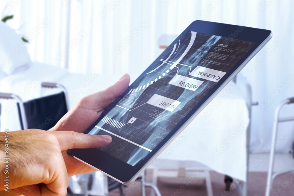 Poster composite image of man using tablet pc