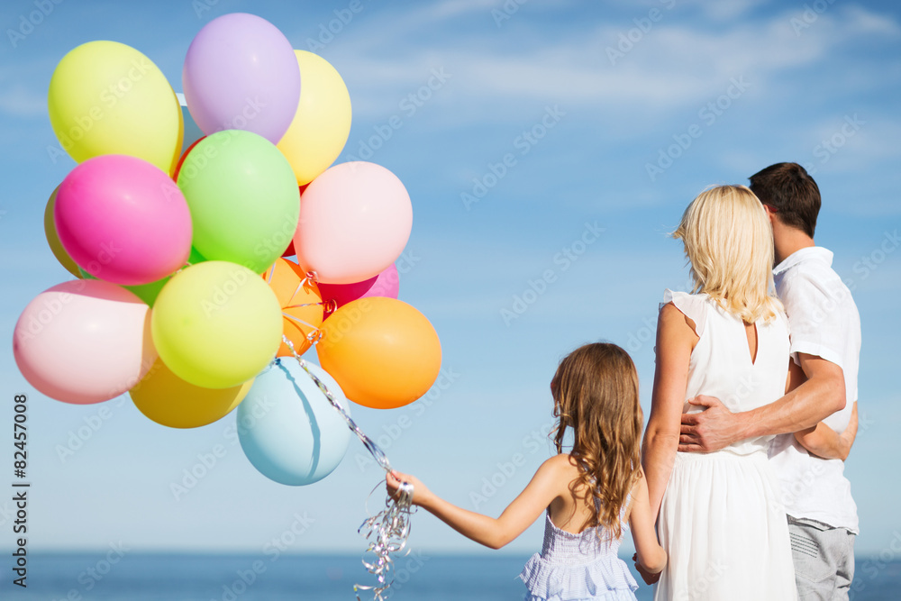 Sticker family with colorful balloons