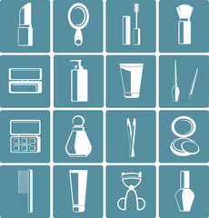 Set of colored cosmetics icons in flat style