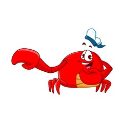 Funny red sailor crab pointing with its claw