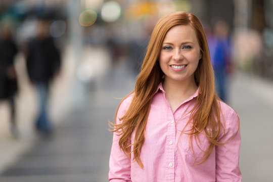 Young caucasian woman in New York City smile happy face portrait