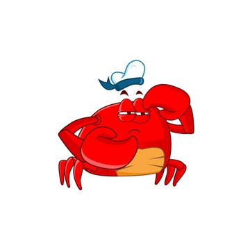 Funny red sailor crab searching with narrowed eyes