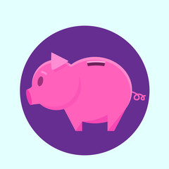 Piggy Bank Ping Circle Icon Flat Vector