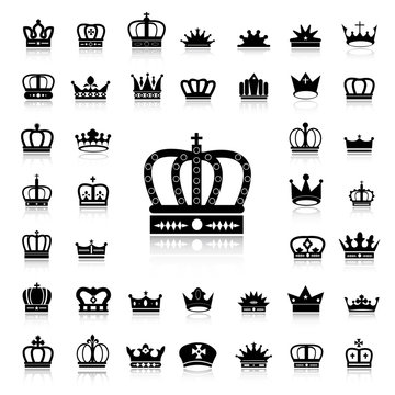 Set of Crown black icons and silhouettes