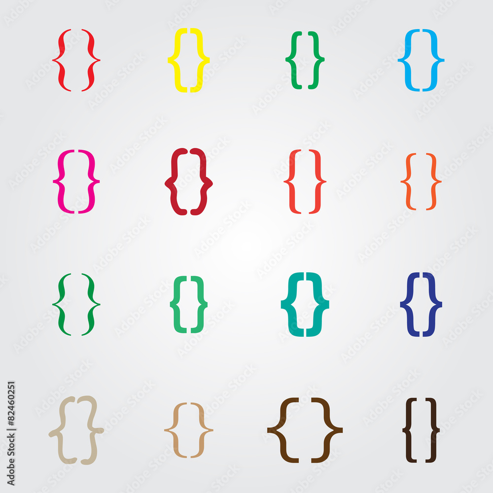 Sticker set of curly colored different bracket icons vector illustration