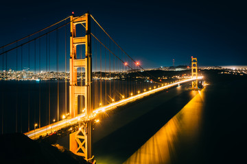 Fototapeta na wymiar View of the Golden Gate Bridge at night, from Golden Gate Nation
