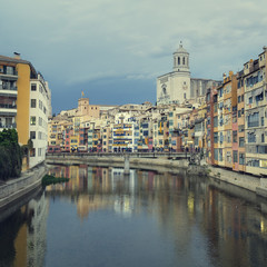 Girona skyline on a vintage effect