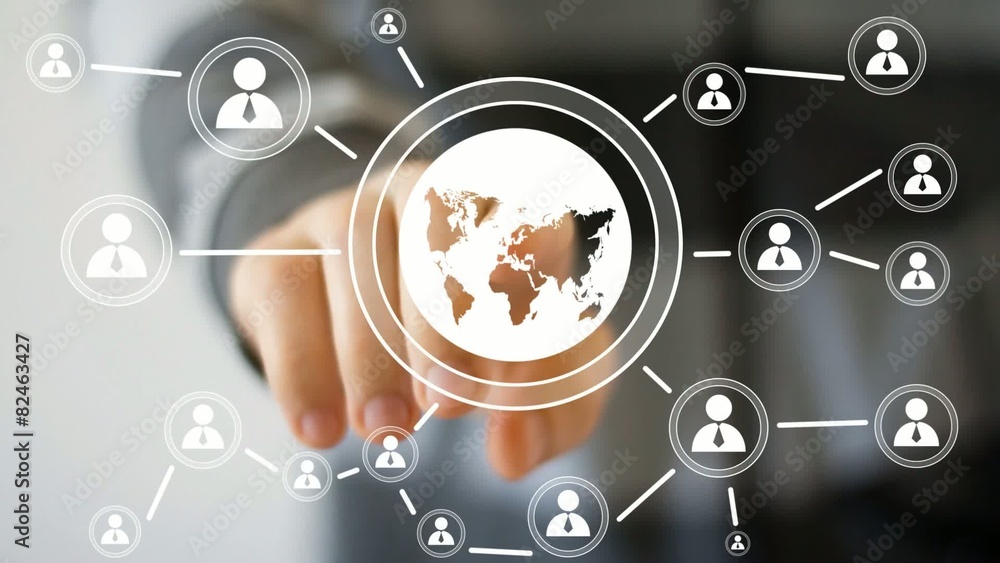 Poster businessman touch button interface map web icon