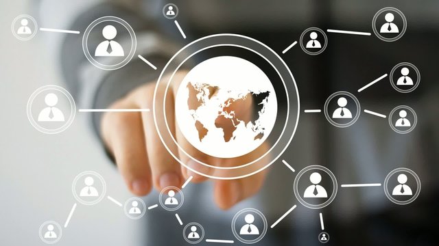 Businessman touch button interface map web icon