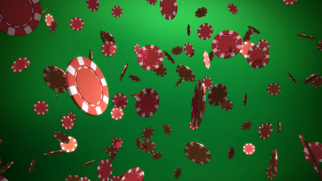 red casino chips green background