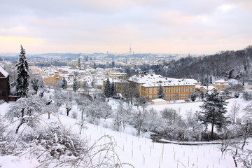 Snow in Prague City, Czech Republic