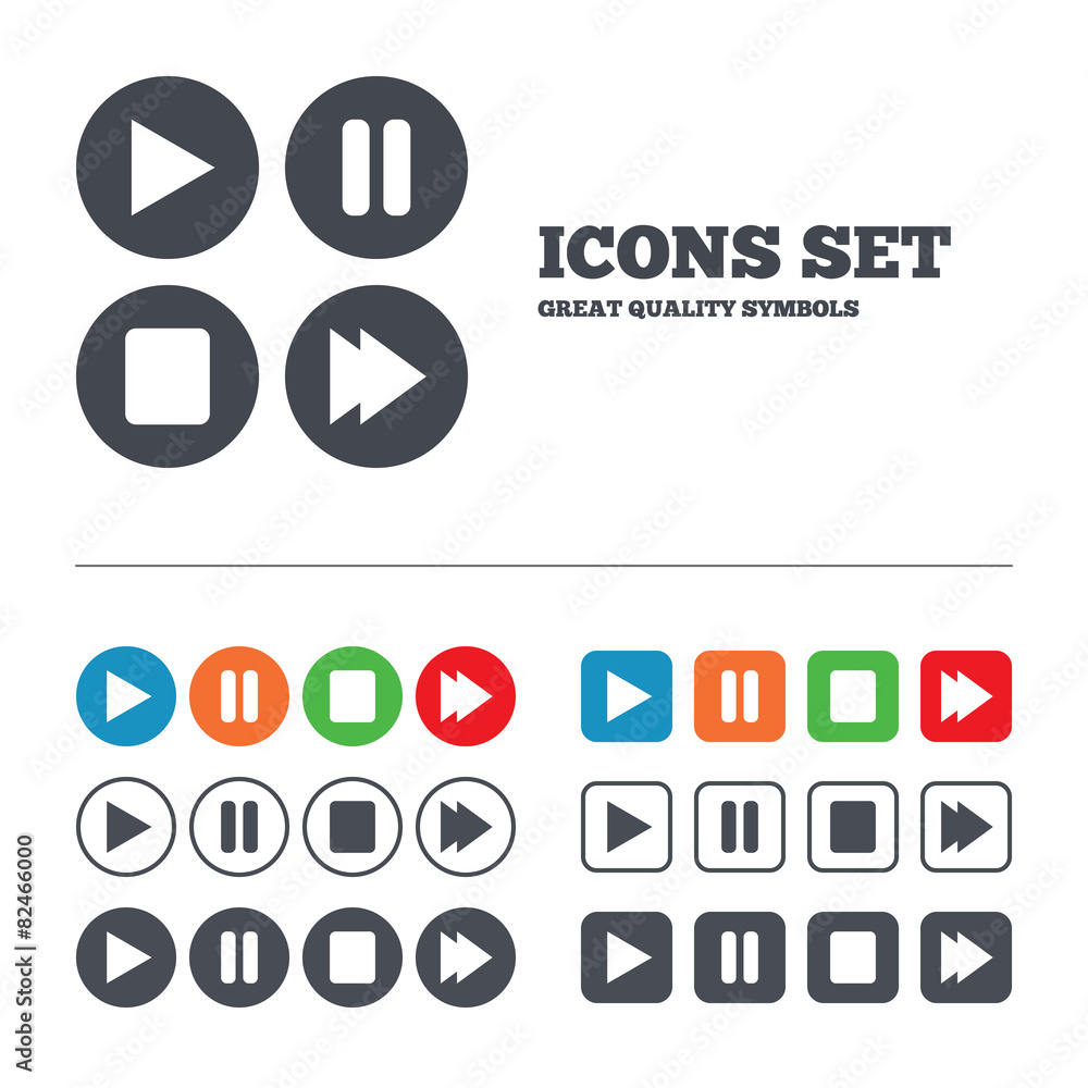 Poster player navigation icons. play, stop and pause.