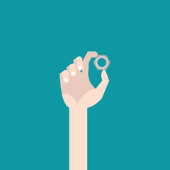 screw-nut in hand flat illustration