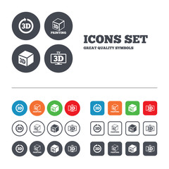 3d technology icons. Printer, rotation arrow.
