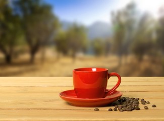 Cup, garden, breakfast.