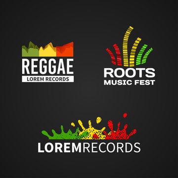 Set of reggae music equalizer logo emblem vector on dark
