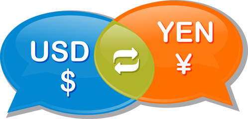 USD Yen Currency exchange rate conversation negotiation Illustra