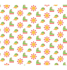 Spring seamless pattern with baseball caps, rollers and suns iso