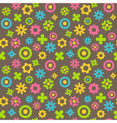 Fototapeta na wymiar Bright fun abstract seamless pattern with flowers