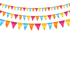 Obraz premium Multicolored bright buntings garlands isolated on white backgrou