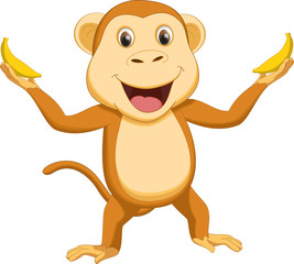 happy monkey cartoon with two banana