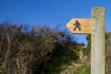 Footpath sign in British countryside