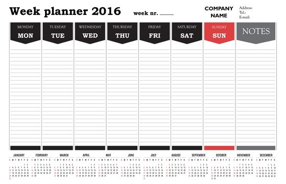Week planner 2016 calendar template
