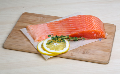 Salted Salmon on the wood background