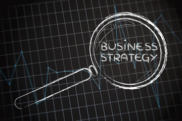 business strategy, magnifying glass focusing on business perform