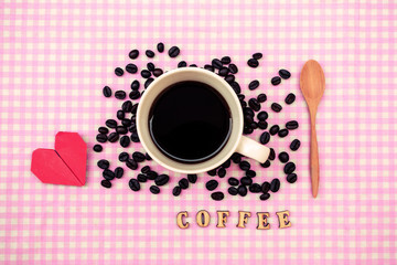 Cup of coffee with coffee bean