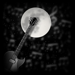 Guitar the background of the moon