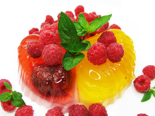 red jelly marmalade dessert with raspberry and wild strawberry