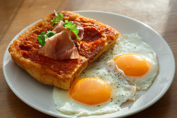 Closeup of Bruschetta with eggs