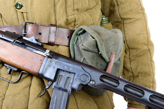 close-up on the machine gun PPSH-41