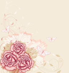 Decorative  background with pink roses