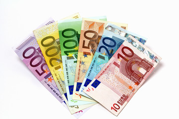 Geldfächer mit 500, 200, 100, 50, 20, 10 Euroscheinen