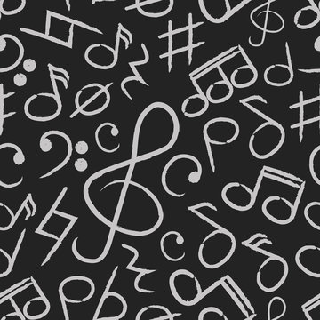 music note icons on black board seamless pattern eps10