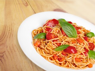 Spaghetti. Spaghetti with tomato sauce and sprinkled with cheese