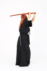 Woman training Haidong Gumdo, a martial art, Kendo form