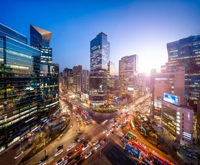 Fotobehang Seoel Gangnam zakenwijk in Seoul Korea
