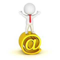 3D Character Standing on Large At Symbol