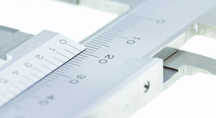 Vernier Caliper Close up Scale of Measurement on a white backgro