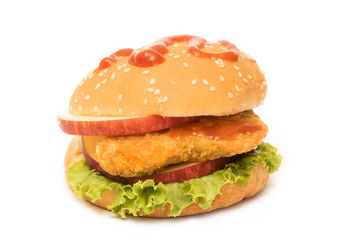 Fresh fish burger isolated on white background