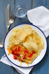 fried cod fish with vegetables