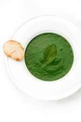 Cream soup spinach. top view