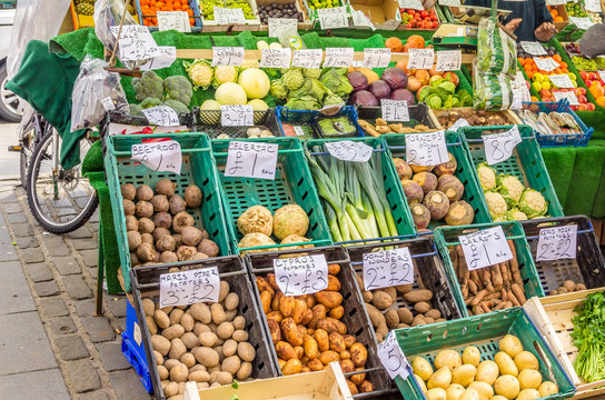 Fresh Vegetables on Sale on a Market Stall in Edinburgh